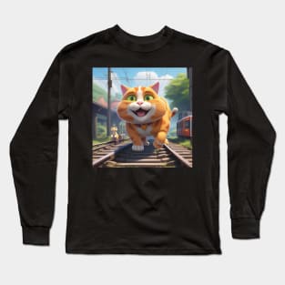 Cat Wanting To Be A Train Long Sleeve T-Shirt